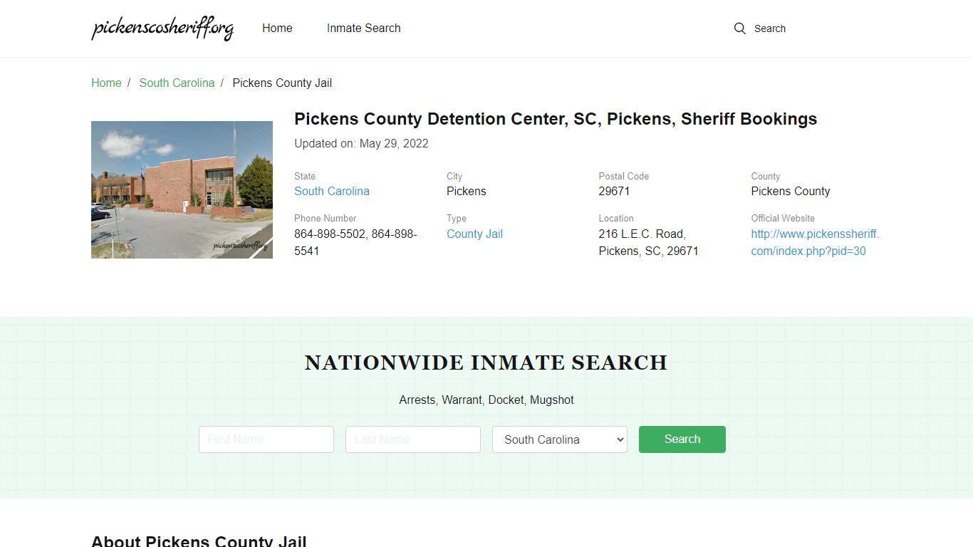 Pickens County Detention Center, SC, Pickens, Sheriff Bookings